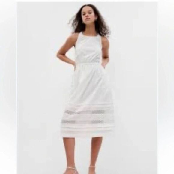 Gap Lace Cross-Back Midi Dress White
Tiered Eyelet Lined Pockets Womens tall M - Picture 1 of 9